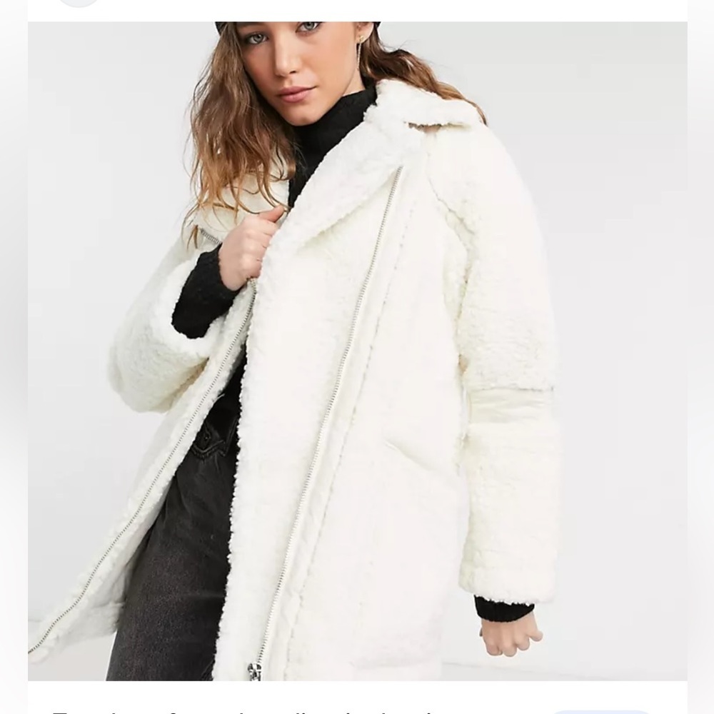 Top shop ivory white shearling sharpa jacket size 4
